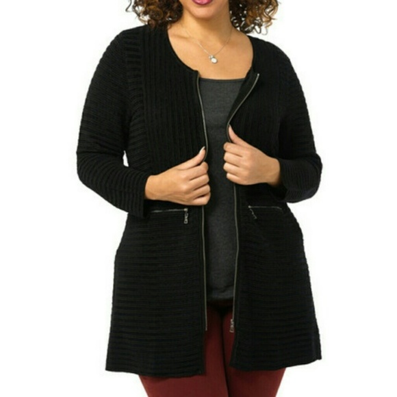 Nic + Zoe Dusk to Dawn Sweater Zip Up Black A-line Relaxed Fit Jacket M Petite - Picture 1 of 7